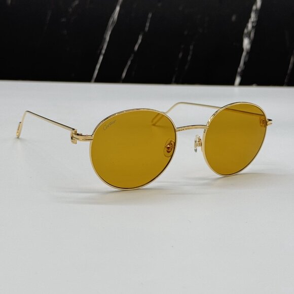 NEW CARTIER CT0249S 004 UNISEX GOLD ROUND SUNGLASSES CARTIER CT0249S - Picture 1 of 11